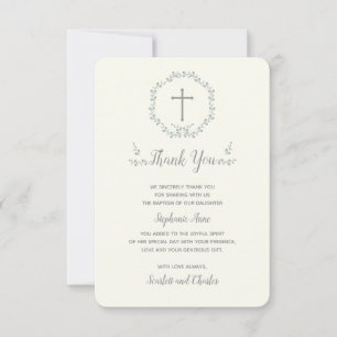 Baptism Blue and Green Leaf Wreath Invitation