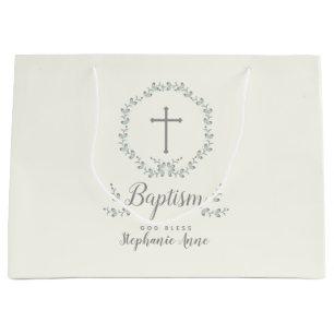 Baptism Blue and Green Leaf Wreath Large Gift Bag