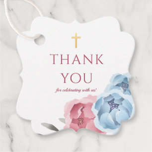 Baptism Blue Blush Pink Floral Thank You Favour Tags