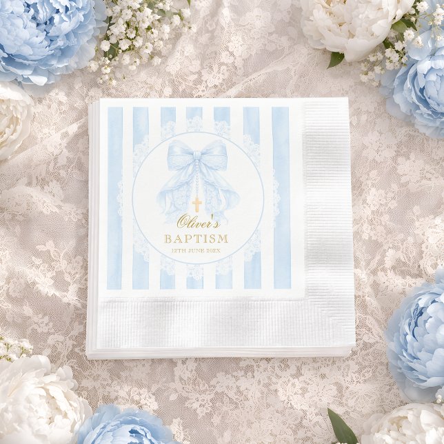 Baptism Blue Bow Baby Boy Napkin (Creator Uploaded)