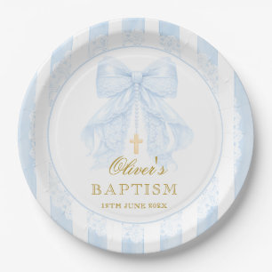 Baptism Blue Bow Baby Boy Paper Plate