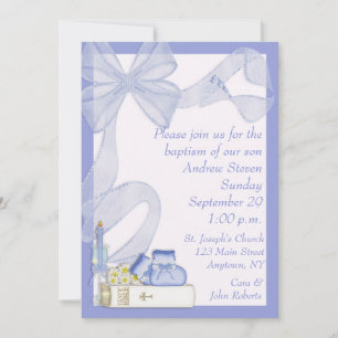 Baptism Blue Bow Invitation