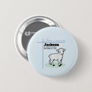 Baptism Blue Boy Lamb, Customisable 6 Cm Round Badge