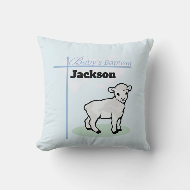 Baptism Blue Boy Lamb, Customisable Cushion (Front)