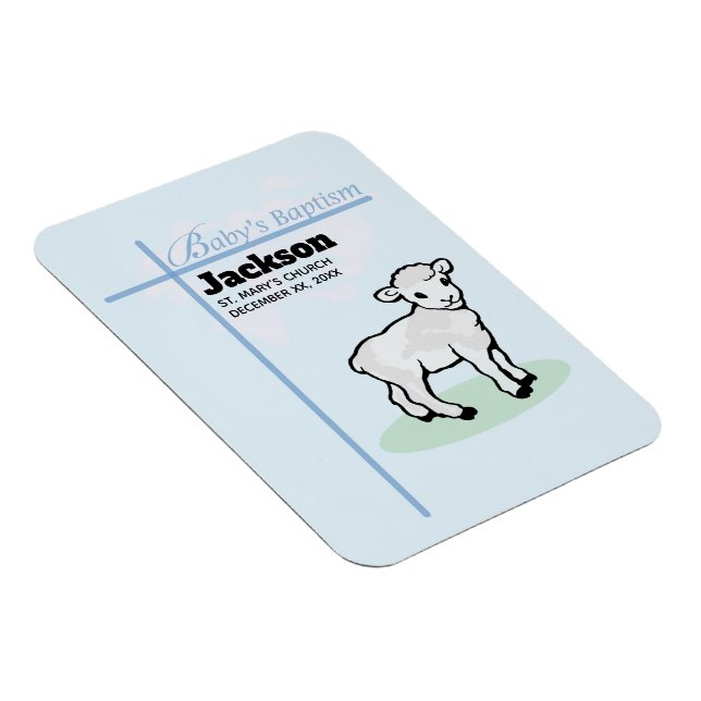 Baptism Blue Boy Lamb, Customisable Magnet (Right Side)