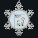 Baptism Blue Boy Lamb, Customisable Snowflake Pewter Christmas Ornament<br><div class="desc">Send your best wishes to a baby boy’s baptism. This gift,  souvenir,  giveaway or party essential has a baby sheep on blue,  perfect to give a son,  nephew or any baby boy receiving the gospel of eternal salvation. You can customise the name,  date and venue on this product.</div>