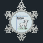 Baptism Blue Boy Lamb, Customisable Snowflake Pewter Christmas Ornament<br><div class="desc">Send your best wishes to a baby boy’s baptism. This gift,  souvenir,  giveaway or party essential has a baby sheep on blue,  perfect to give a son,  nephew or any baby boy receiving the gospel of eternal salvation. You can customise the name,  date and venue on this product.</div>