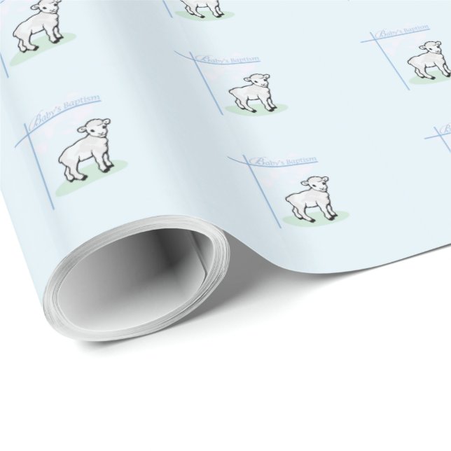 Baptism Blue Boy Lamb, Customisable Wrapping Paper (Roll Corner)