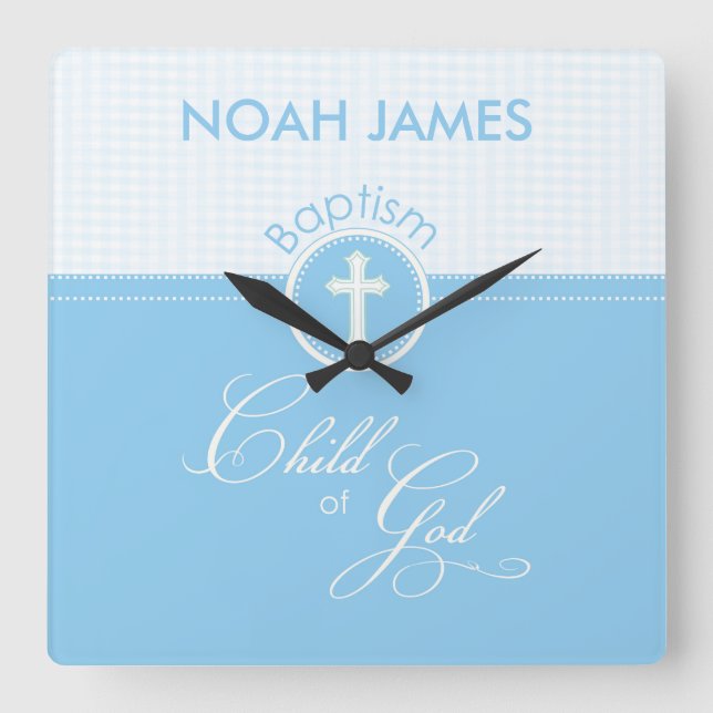 Baptism Blue Child of God, Customisable Square Wall Clock (Front)