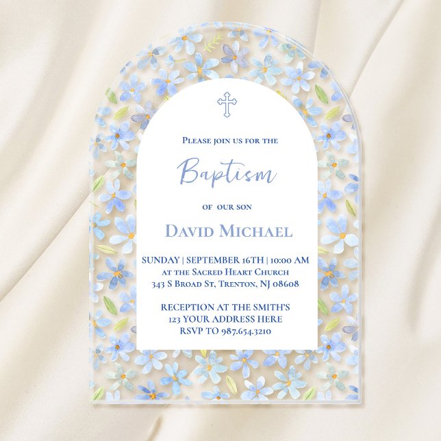 Baptism blue daisies acrylic invitation (Creator Uploaded)