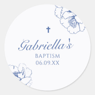 Baptism Blue Floral Botanical Classic Round Sticker