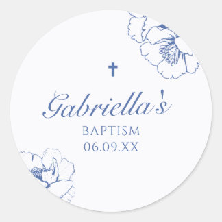 Baptism Blue Floral Botanical Classic Round Sticker