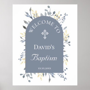Baptism blue foliage poster welcome sign