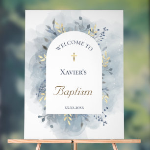 Baptism blue foliage welcome acrylic sign
