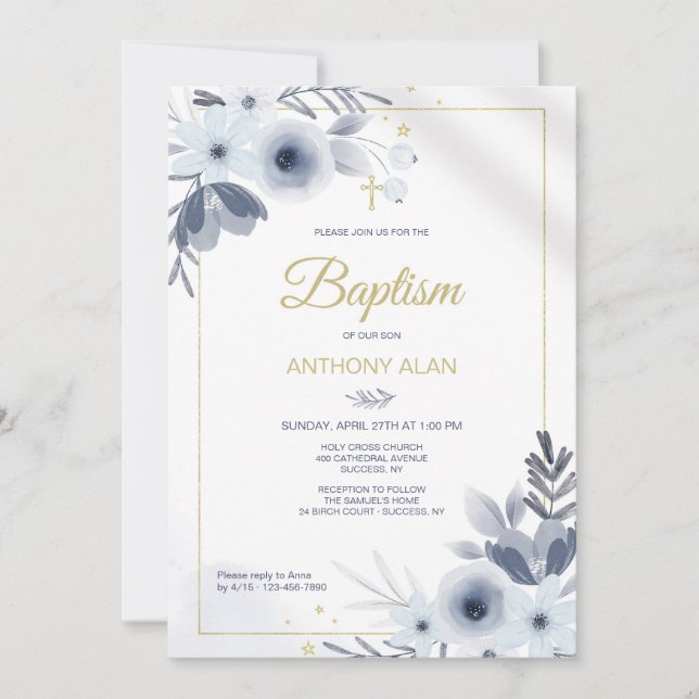 Baptism Blue  Invitation (Front)