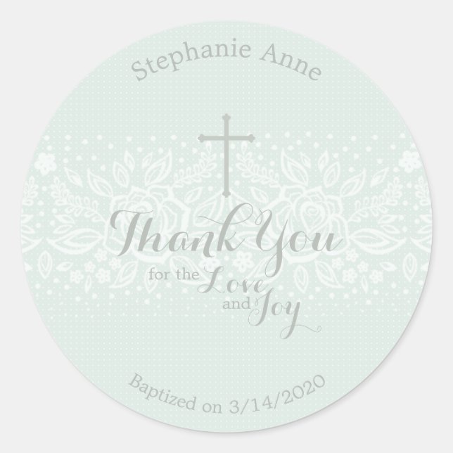 Baptism Blue Opal Delicate Floral Lace Classic Round Sticker (Front)