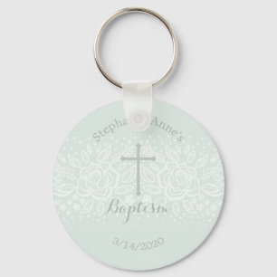 Baptism Blue Opal Delicate Floral Lace Key Ring