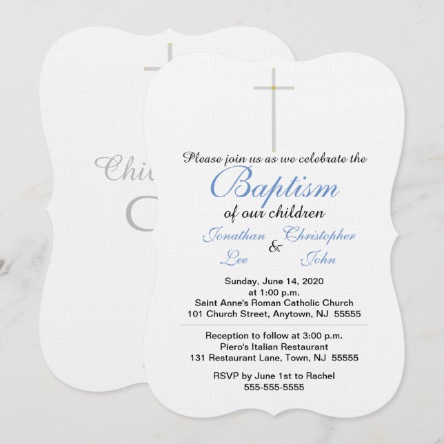 Baptism Blue Twins Invitation (Front/Back)