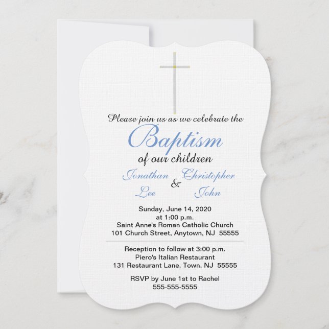 Baptism Blue Twins Invitation (Front)