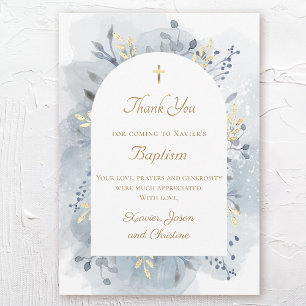 Baptism blue watercolor foliage thank you card