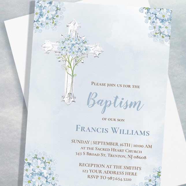 Baptism blue watercolor Hydrangea Invitation (Creator Uploaded)