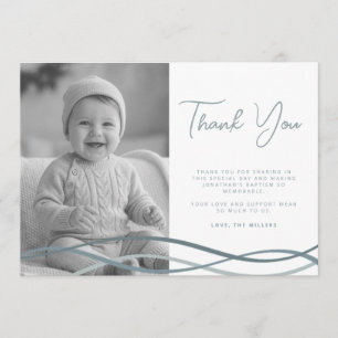 Baptism Blue Waves Photo Thank You Card
