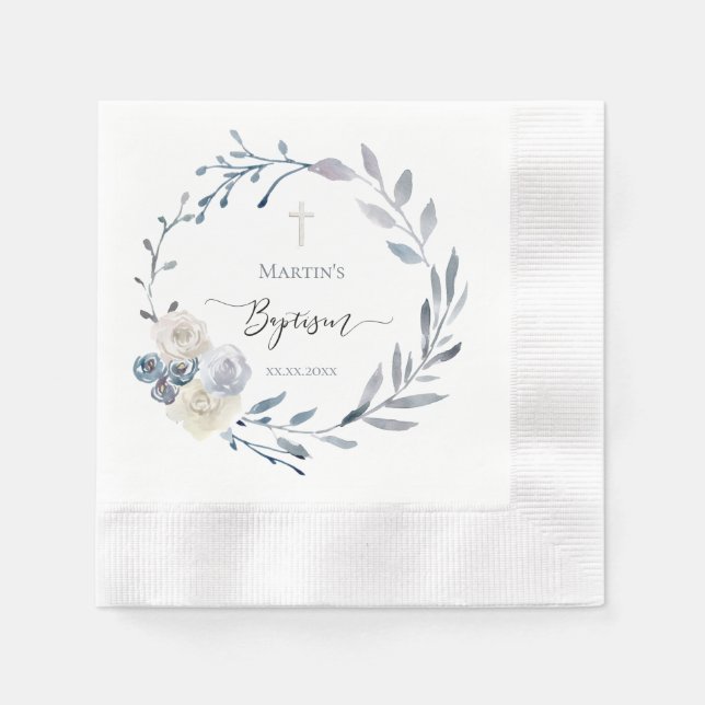Baptism blue wreath  Paper  Napkin (Front)