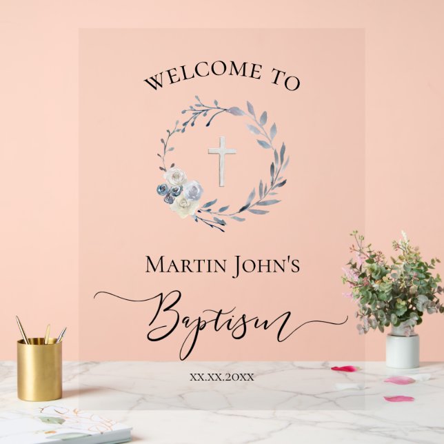 Baptism blue wreath welcome sign (Wedding)