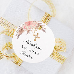 Baptism blush pampas grass cross thank you favour tags