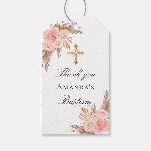 Baptism blush pampas grass rose thank you gift tags