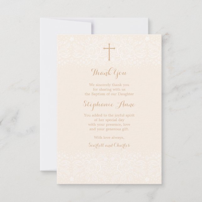 Baptism Blush Pink Delicate Floral Lace Invitation (Front)