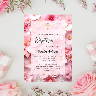 Baptism blush pink flowers baby girl invitation