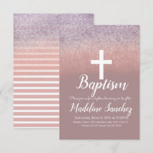 Baptism Blush Pink Glitter Dedication Christening Invitation