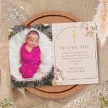 Baptism Blush Pink Gold Pampas Grass Photo Thank You Card<br><div class="desc">An elegant blush pink pampas grass floral photo baptism or christening thank you card. Personalise with your special photo and thank you message set in chic gold lettering. Designed by Thisisnotme©</div>