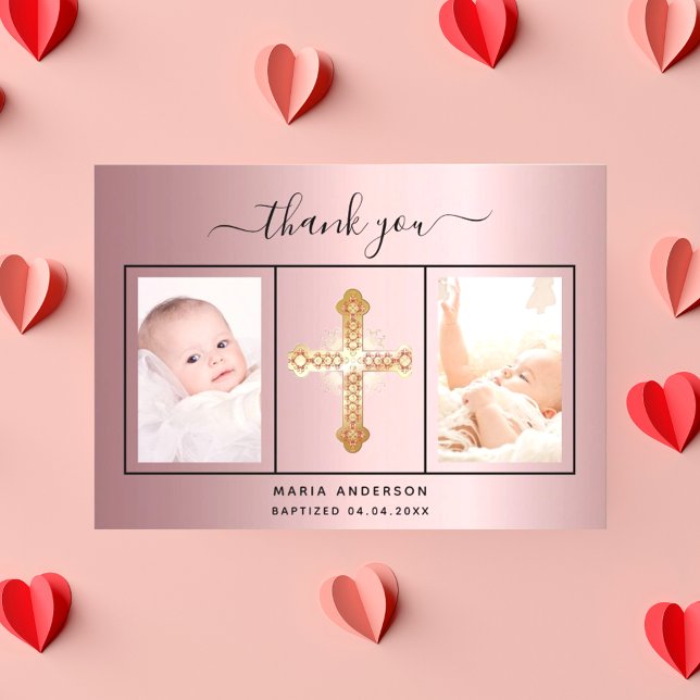 Baptism blush pink photo script girl thank you card (Creator Uploaded)