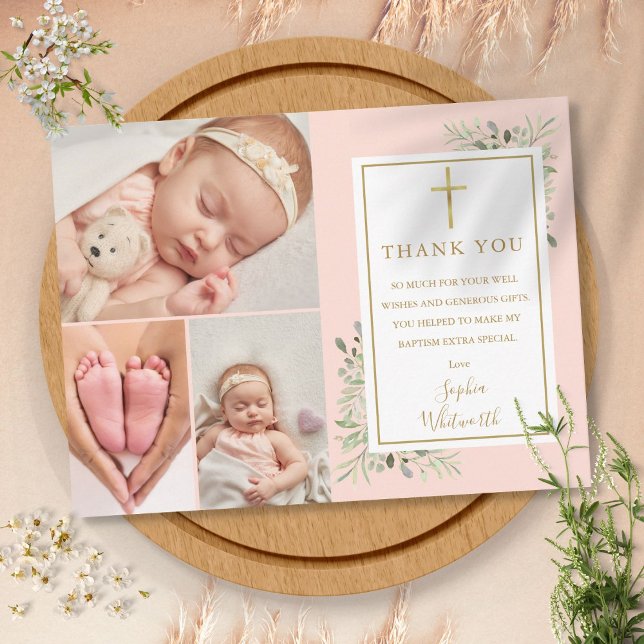 Baptism Blush Pink Thank You Postcard (Baptism Blush Pink Thank You Postcard)