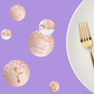 Baptism blush rose gold glitter dust photo confetti