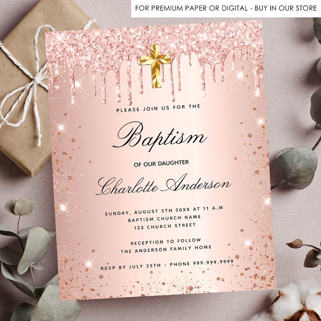 Baptism blush rose gold glitter invitation (Creator Uploaded)