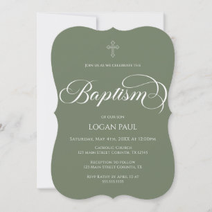 Baptism boho modern Green Invitation