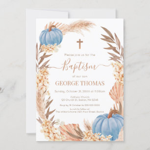 Baptism Boho Pampas arrangement blue Pumpkin Invitation