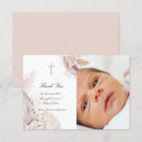 Baptism boho watercolor roses thank you card