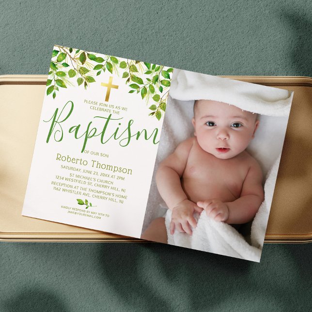 Baptism Botanical Christening Photo Invitation (Creator Uploaded)