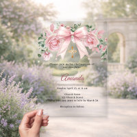Baptism Bow Pink Florals Girl Cross Premium