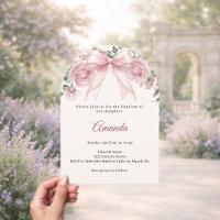 Baptism Bow Pink Ivory Florals Girl Elegant arch