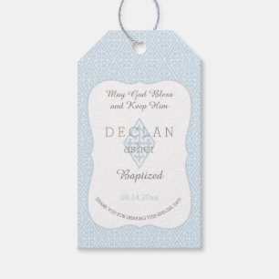 Baptism Boy Blue Fleur de Lis Vintage Cross Gift Tags