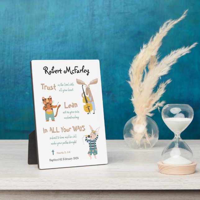 Baptism Boy Cute Musical Animals With Bible Verse  Plaque (Side)