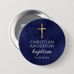 Baptism Boy Elegant Royal Blue 7.5 Cm Round Badge