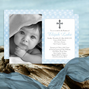 Baptism Boy Eternity Rings Crosses Photo Invitation