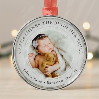 Baptism Boy Girl Phot Keepsake Grace Shines Metal Tree Decoration