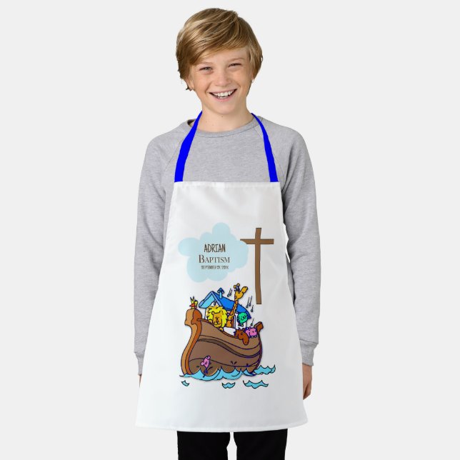 Baptism Boy Noah's Ark, Cute Animals Personalised Apron (Worn)